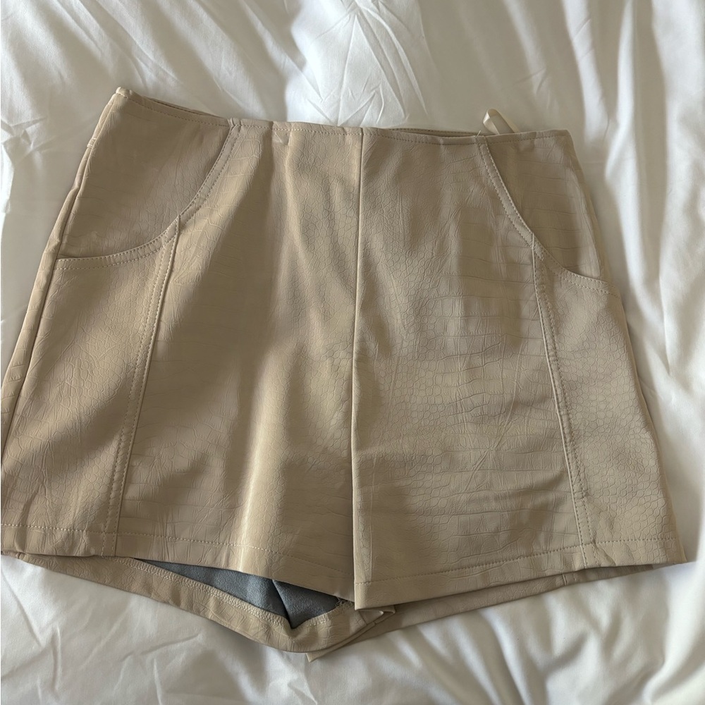 Tan leather shorts